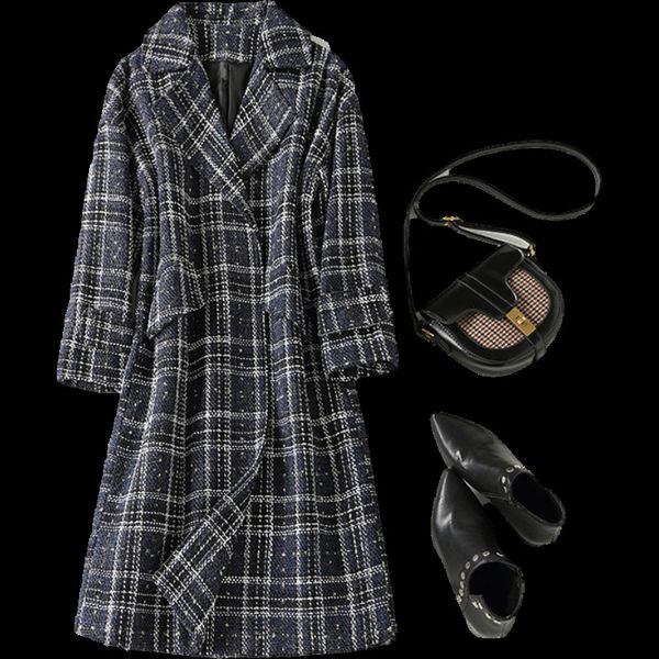 2021 new womens fashion down neck plaid wool blend shirt jackets outerwear jfi2, Black