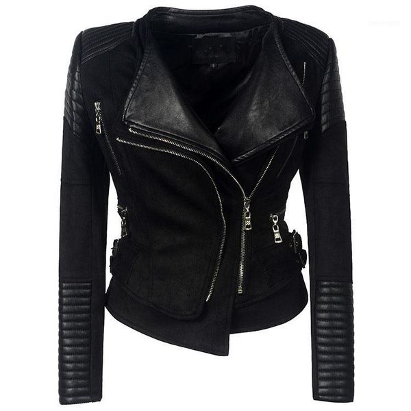 pu splicing motorcycle lapel women leather jacket female slimming thin zipper leather jacket outwear plus size1, Black
pu splicing motorcycle lapel women leather jacket female slimming thin zipper leather jacket outwear plus size1, Black