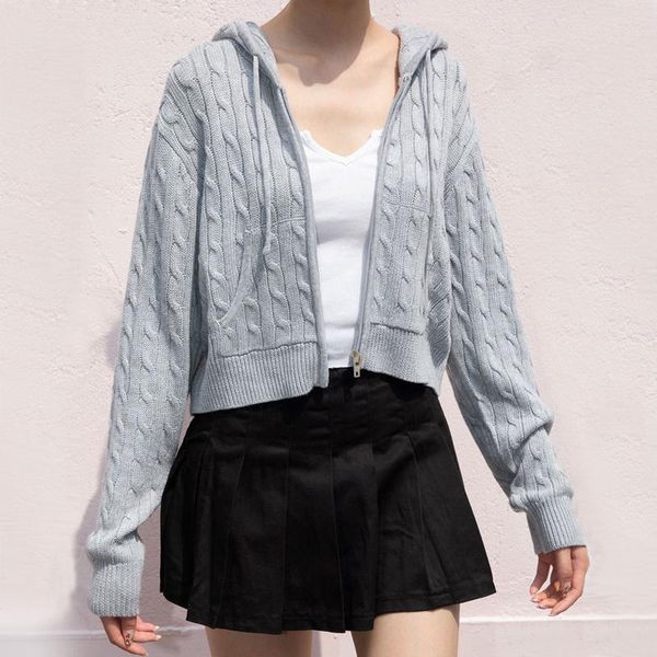 women's knits & tees women comfy cable cropped hooded knit cardigan with a zip-up front and side pockets, White
women's knits & tees women comfy cable cropped hooded knit cardigan with a zip-up front and side pockets, White