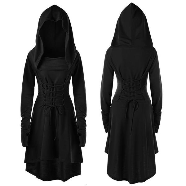 women dress solid lace up hooded vintage dress ladies halloween costumes punk gothic low bandage long dress cloak vestidos mujer, Black;gray
women dress solid lace up hooded vintage dress ladies halloween costumes punk gothic low bandage long dress cloak vestidos mujer, Black;gray