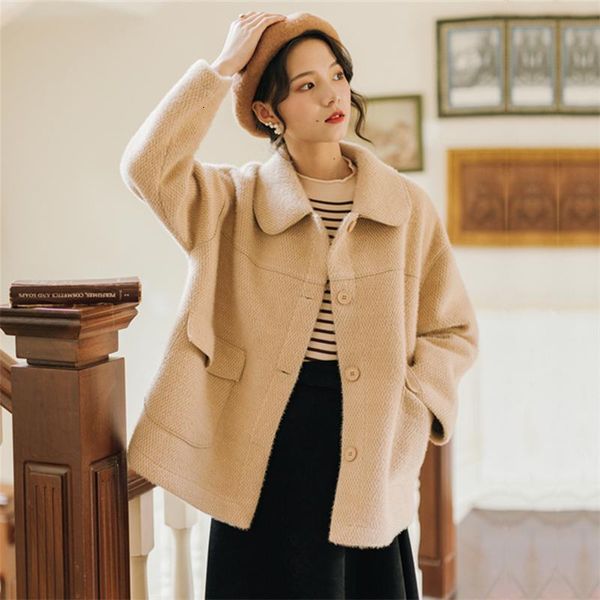 men's wool & blends small short coat women's autumn and winter loose korean version of heavy woolen overcoat 2021, Black
men's wool & blends small short coat women's autumn and winter loose korean version of heavy woolen overcoat 2021, Black