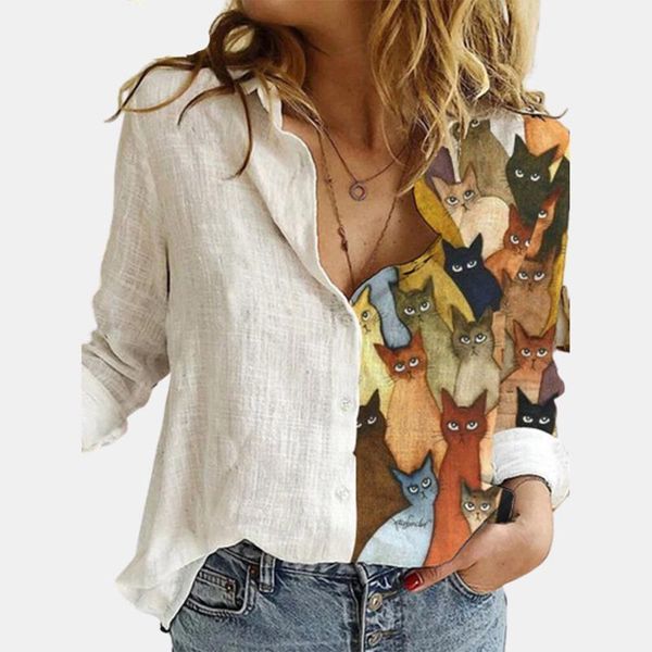 women tshirts casual long sleeve cat print shirt loose shirts women print vintage streetwear plus size office shirt female, White
women tshirts casual long sleeve cat print shirt loose shirts women print vintage streetwear plus size office shirt female, White
