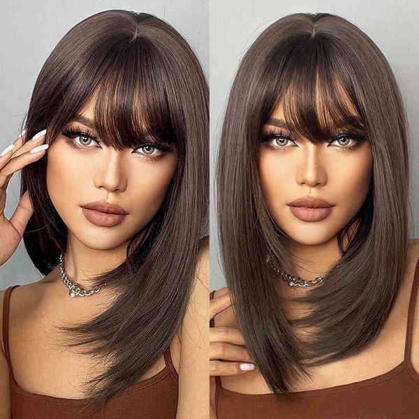hair synthetic wigs cosplay henry margu dark brown medium long bob synthetic wigs with bangs layered hair natural straight for women high te, Black
hair synthetic wigs cosplay henry margu dark brown medium long bob synthetic wigs with bangs layered hair natural straight for women high te, Black