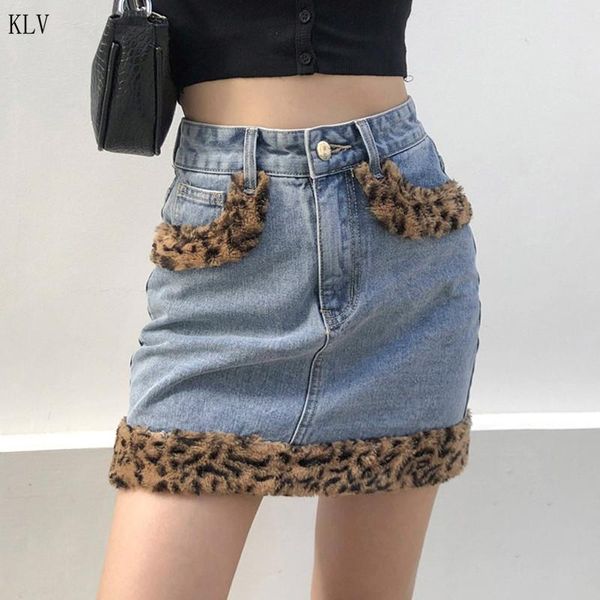 women high waist a-line denim mini pencil skirt vintage leopard plush patchwork harajuku slim fit streetwear pocket, Black
women high waist a-line denim mini pencil skirt vintage leopard plush patchwork harajuku slim fit streetwear pocket, Black