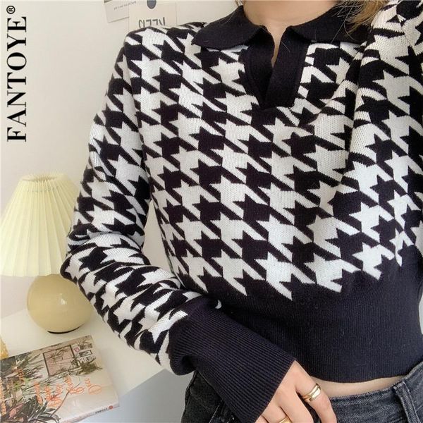 women's sweaters fantoye turn-down collar houndstooth sweater women 2021 long sleeve knitted oversized black jumper korean style loose, White;black
women's sweaters fantoye turn-down collar houndstooth sweater women 2021 long sleeve knitted oversized black jumper korean style loose, White;black