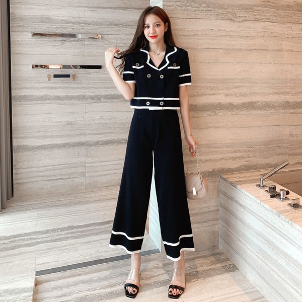 2020 korean version of small fragrance style short sleeve sweater + nine minutes wide leg pants fashion web celebrity two piece q1219, Black;white
2020 korean version of small fragrance style short sleeve sweater + nine minutes wide leg pants fashion web celebrity two piece q1219, Black;white