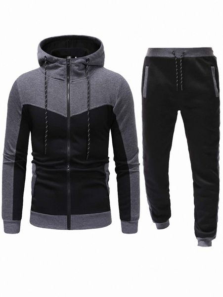 men two tone zip up hoodie with joggers z1xt#, Gray 
men two tone zip up hoodie with joggers z1xt#, Gray