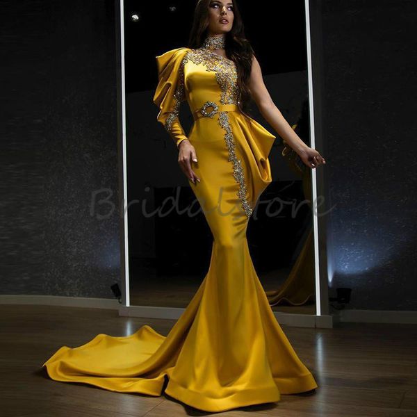 chic yellow mermaid prom dresses with crystal one shoudler african long sleeve evening dresses 2020 vintage formal party prom gowns cheap, Black
chic yellow mermaid prom dresses with crystal one shoudler african long sleeve evening dresses 2020 vintage formal party prom gowns cheap, Black