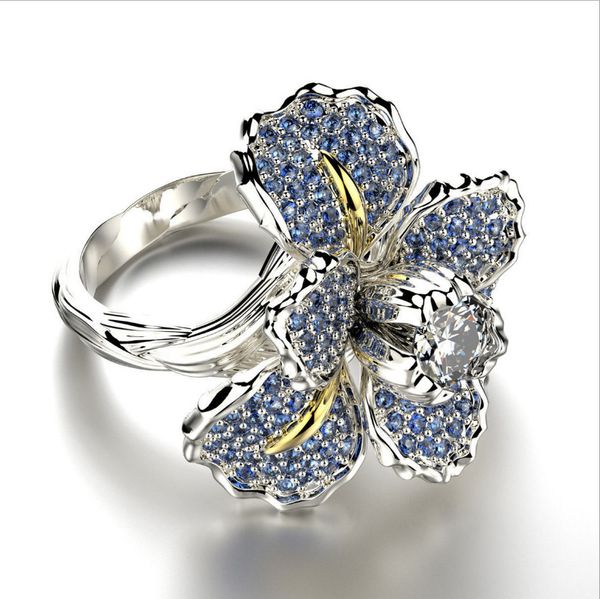 micro-inlaid diamond flower-de-luce two-tone ring european and american blue z flower engagement cocktail ring, Silver
micro-inlaid diamond flower-de-luce two-tone ring european and american blue z flower engagement cocktail ring, Silver