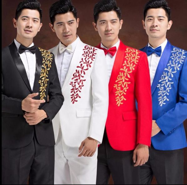 new men's embroidered formal dress groom married suits host chorus performance banquet clothing p studio singer costumes, White;black
new men's embroidered formal dress groom married suits host chorus performance banquet clothing p studio singer costumes, White;black