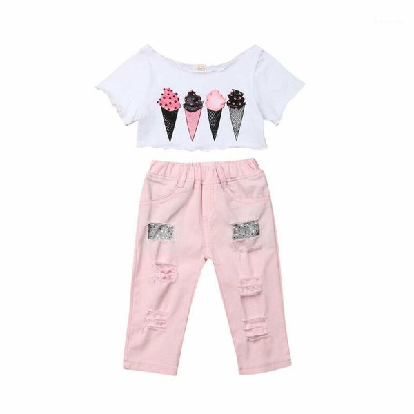 toddler girl clothes 2pcs infant baby girl ice cream print t-shirt trousers sunsuit clothes set1, White 
toddler girl clothes 2pcs infant baby girl ice cream print t-shirt trousers sunsuit clothes set1, White