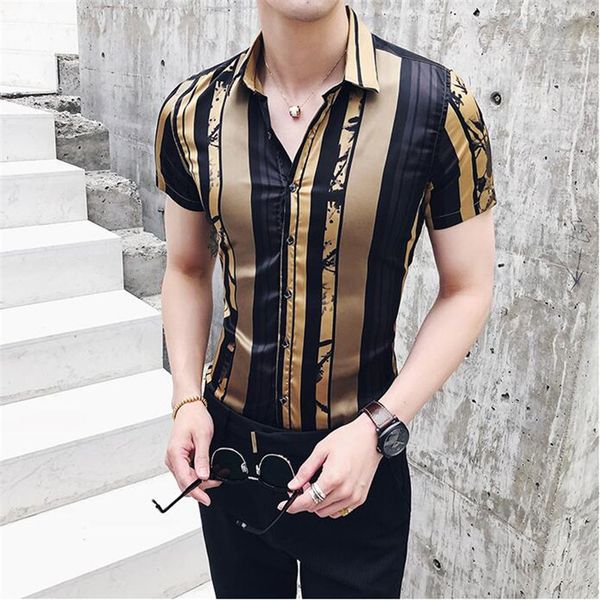 2021 new summer designer party prom slim short sleeve luxury black brand fashion gold striped men shirt o7u8, White;black
2021 new summer designer party prom slim short sleeve luxury black brand fashion gold striped men shirt o7u8, White;black