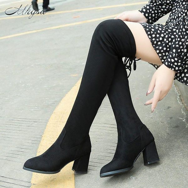 2020 winter women's boots fashion slip-on square-heel suede boots round head high heel thick heel women's zapatos de mujer1, Black
2020 winter women's boots fashion slip-on square-heel suede boots round head high heel thick heel women's zapatos de mujer1, Black
