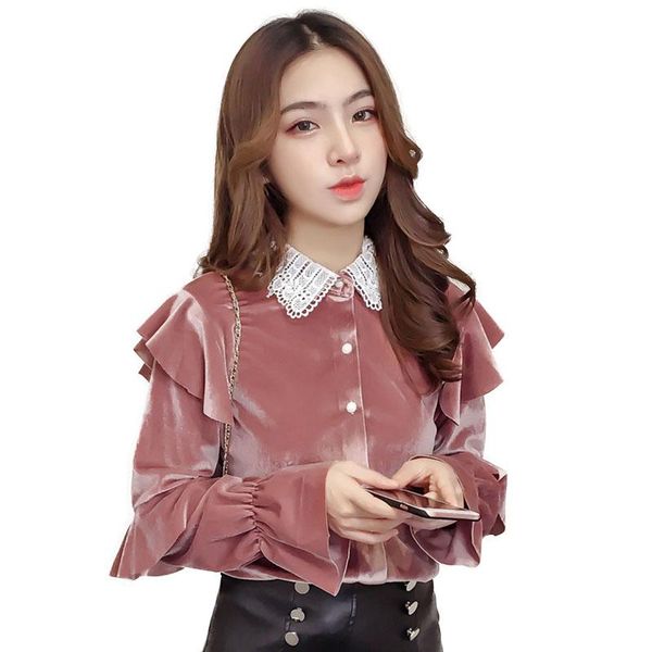 women's blouses & shirts fashion women blouse spring autumn velvet female style loose shirt sweet long sleeve short ruffle a, White
women's blouses & shirts fashion women blouse spring autumn velvet female style loose shirt sweet long sleeve short ruffle a, White