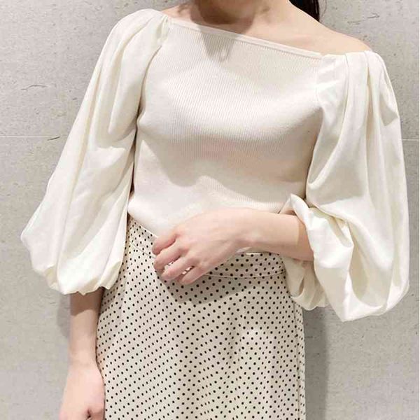 women's polos japan style simple solid lantern sleeve shirts spring summer knit patchwork blusas slash neck women blouse ikta, White
women's polos japan style simple solid lantern sleeve shirts spring summer knit patchwork blusas slash neck women blouse ikta, White