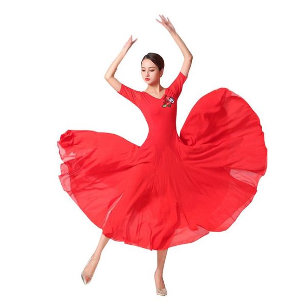 stage wear red v-neck floral ballroom dance dress practice clothes modern one piece group flamenco rumba samba waltz, Black;red
stage wear red v-neck floral ballroom dance dress practice clothes modern one piece group flamenco rumba samba waltz, Black;red