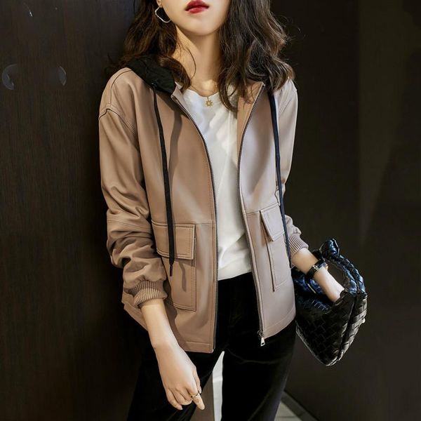 2021 women autumn winter new faux leather coat lady pocket hooded long sleeve short outerwear female casual oversize jacket h217, Black
2021 women autumn winter new faux leather coat lady pocket hooded long sleeve short outerwear female casual oversize jacket h217, Black