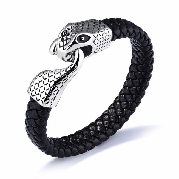 link, chain fate love black leather with stainless steel huge snake head clasp bracelet father gift / xmas gifts 8.66''
link, chain fate love black leather with stainless steel huge snake head clasp bracelet father gift / xmas gifts 8.66''