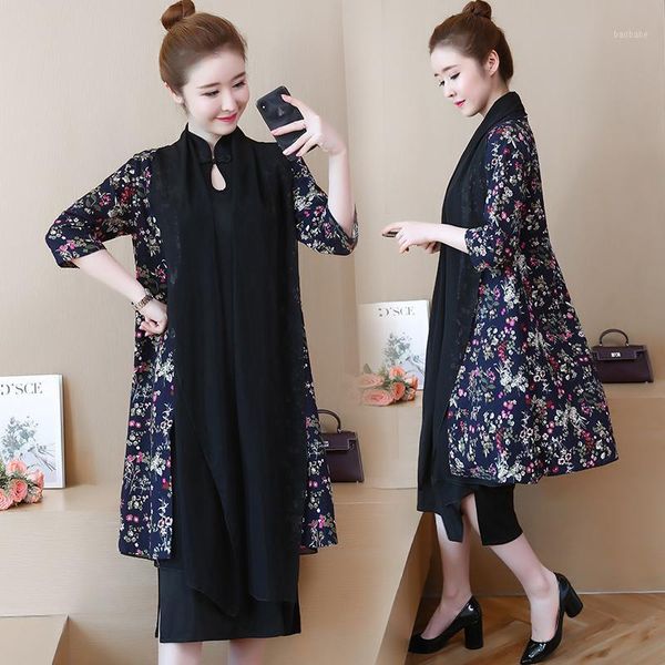 black women dress with cardigan cotton linen plus size 2 piece party dresses elegant vintage china print 2020 spring clothing1, Black;gray
black women dress with cardigan cotton linen plus size 2 piece party dresses elegant vintage china print 2020 spring clothing1, Black;gray