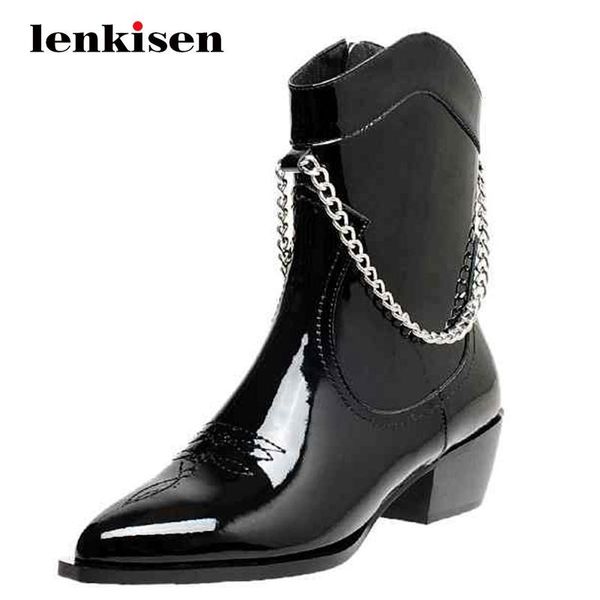 lenkisen western boots cow leather european design chain decorations pointed toe thick high heel zipper dress mid-calf boots l82, Black
lenkisen western boots cow leather european design chain decorations pointed toe thick high heel zipper dress mid-calf boots l82, Black