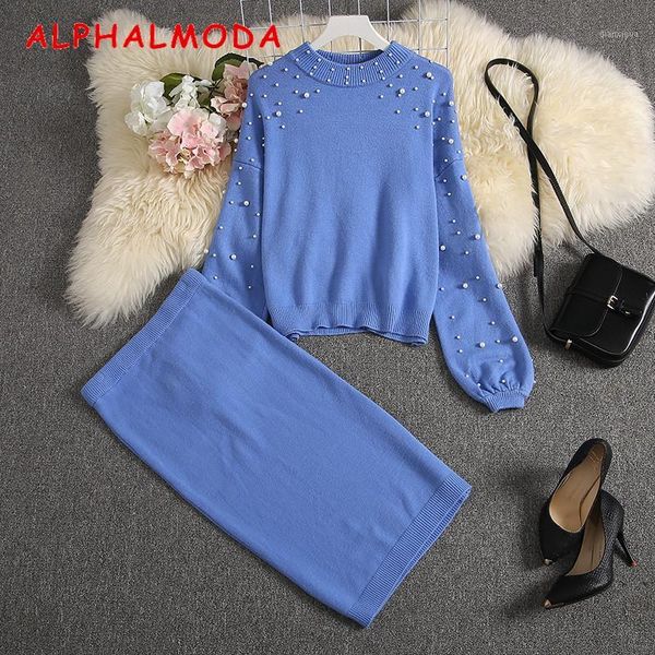 alphalmoda 2019 new women sweater skirt suits loose pullover pearl jumper + knee length knit skirts women stylish winter set1, White
alphalmoda 2019 new women sweater skirt suits loose pullover pearl jumper + knee length knit skirts women stylish winter set1, White