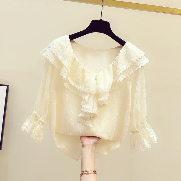 women's blouses & shirts 2021 autumn women's 3/4 sleeves v neck ruffles shirt female chiffon blouse ladies blusas a33751, White
women's blouses & shirts 2021 autumn women's 3/4 sleeves v neck ruffles shirt female chiffon blouse ladies blusas a33751, White