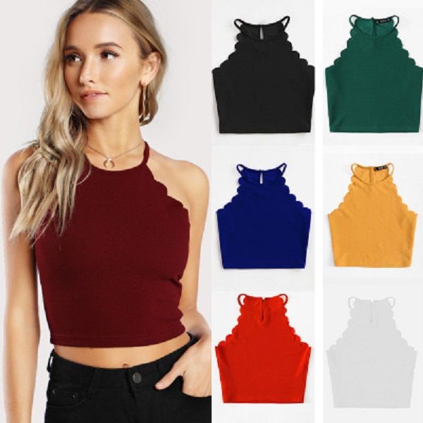 crop scallop trim halter tees women summer designer sleeveless slim short shirts and blouses women elegant tank female, White
crop scallop trim halter tees women summer designer sleeveless slim short shirts and blouses women elegant tank female, White