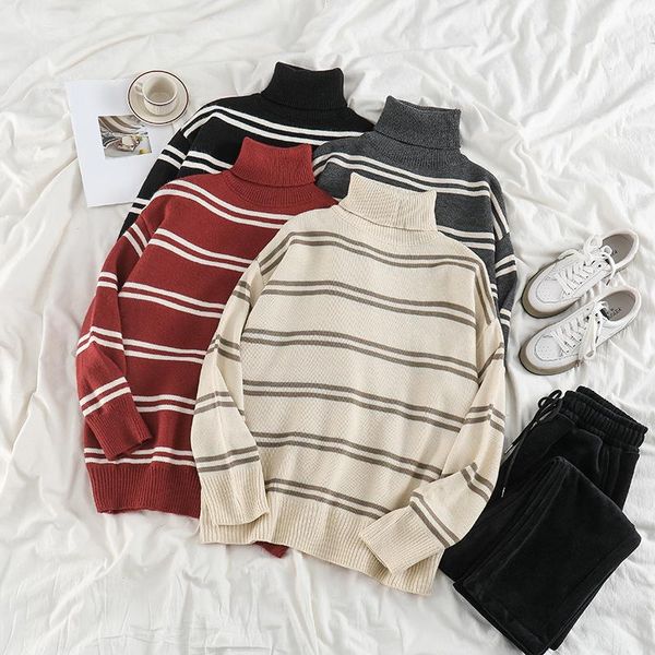 women's sweaters fashion brand striped loose turtleneck knitted pullovers autumn winter clothing sweater korean clothes, White;black
women's sweaters fashion brand striped loose turtleneck knitted pullovers autumn winter clothing sweater korean clothes, White;black