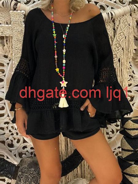 19 spring and summer new casual simple lace stitching ruffle quarter sleeve solid color shirt, Black;brown
19 spring and summer new casual simple lace stitching ruffle quarter sleeve solid color shirt, Black;brown