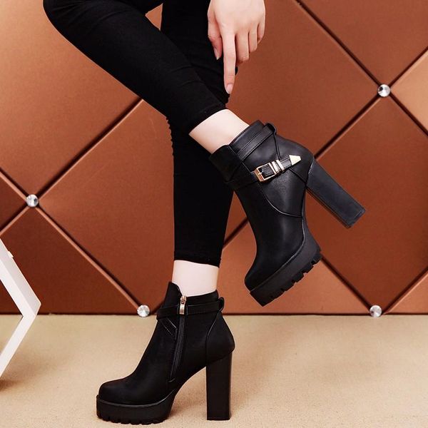new boots women metal decoration zipper solid square heel party high heel boots for women shoes bota feminina, Black
new boots women metal decoration zipper solid square heel party high heel boots for women shoes bota feminina, Black