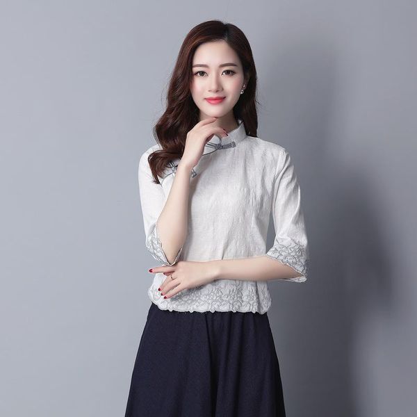 women's blouses & shirts casual studend shirt women cotton linen embroider flower blouse vintage chinese cheongsam tang suit, White
women's blouses & shirts casual studend shirt women cotton linen embroider flower blouse vintage chinese cheongsam tang suit, White