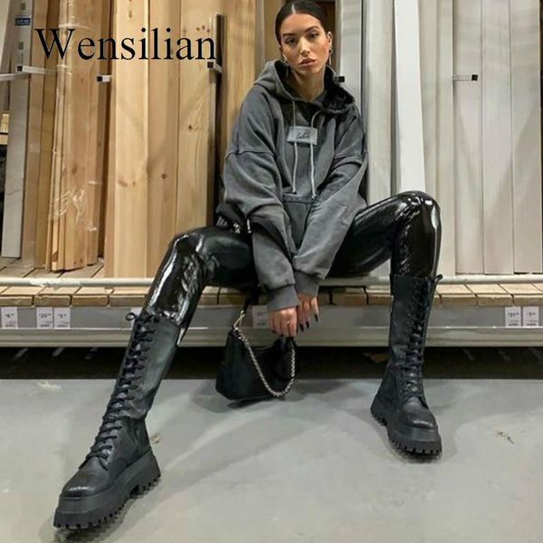 autumn mid-calf boots women platform boots motorcycle thick bottom pu shoes lace-up cowboy punk shoes botas de mujer, Black
autumn mid-calf boots women platform boots motorcycle thick bottom pu shoes lace-up cowboy punk shoes botas de mujer, Black