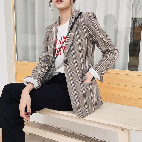 women's suits & blazers 2021 autumn and winter korean retro loose thin plaid jacket female chic casual slim medium-length small suit, White;black
women's suits & blazers 2021 autumn and winter korean retro loose thin plaid jacket female chic casual slim medium-length small suit, White;black