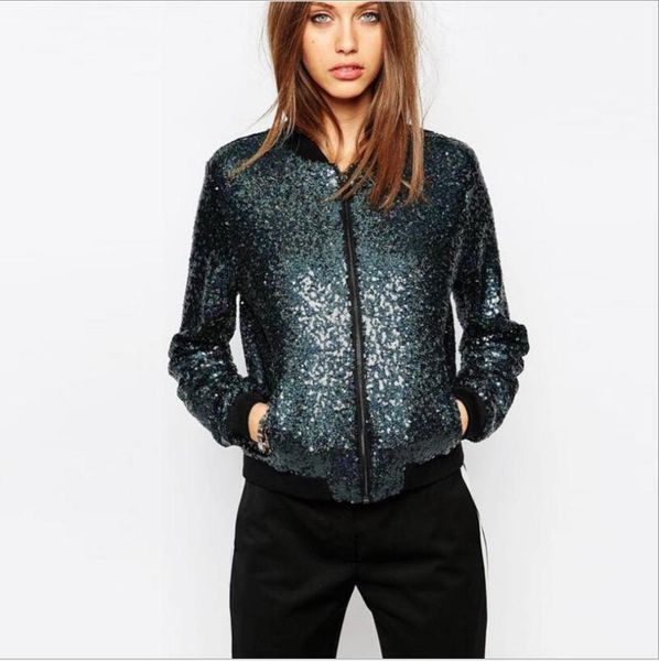 women's jackets qooth women sequin coat long sleeve blue outerwear casual jacket sequined short overcoat 2021 spring female coats qh184, Black;brown
women's jackets qooth women sequin coat long sleeve blue outerwear casual jacket sequined short overcoat 2021 spring female coats qh184, Black;brown
