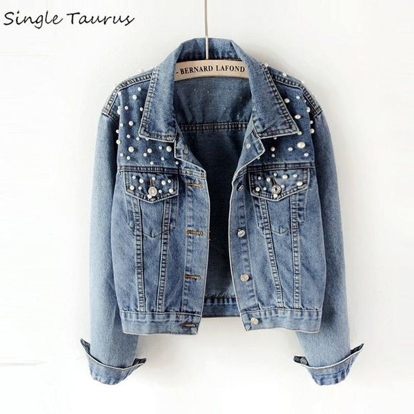women's jackets women jeans jacket with pearls fall fashion streetwear jaqueta feminina long sleeve denim blue veste femme loose, Black;brown
women's jackets women jeans jacket with pearls fall fashion streetwear jaqueta feminina long sleeve denim blue veste femme loose, Black;brown