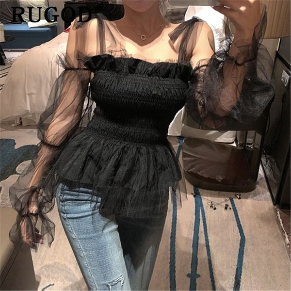 rugod korean chic mesh blouse women elegant off shoulder lace up summer party shirts ladies fashion ruffles femme y200622, White
rugod korean chic mesh blouse women elegant off shoulder lace up summer party shirts ladies fashion ruffles femme y200622, White