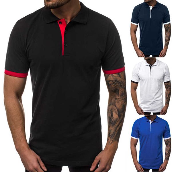 short sleeve men new monochrome cuffs stitched together casual short-sleeved men's polo shirts, White;black
short sleeve men new monochrome cuffs stitched together casual short-sleeved men's polo shirts, White;black