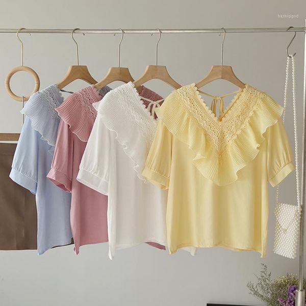 2020 summer chiffon blouse women v neck lace ruffles patchwork casual streetwear shirt sleeve female basic shirt 1, White
2020 summer chiffon blouse women v neck lace ruffles patchwork casual streetwear shirt sleeve female basic shirt 1, White