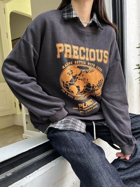 dazy slogan & earth print drop shoulder pullover without blouse e4e1#, White;black
dazy slogan & earth print drop shoulder pullover without blouse e4e1#, White;black