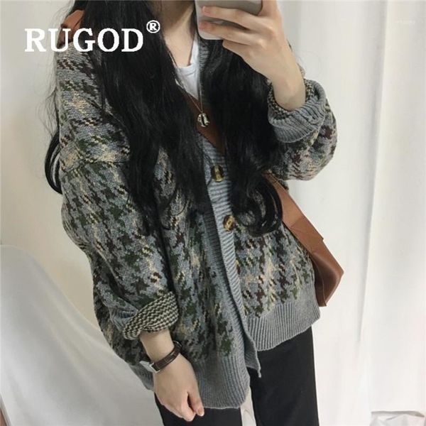 rugod vintage houndstooth knitted cardigan women casual v neck single breasted sweater autumn winter loose thick cardigan femme1, White 
rugod vintage houndstooth knitted cardigan women casual v neck single breasted sweater autumn winter loose thick cardigan femme1, White