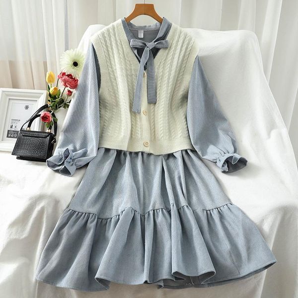 women's tracksuits fashion student suit tie-neck waist slimming mid-length dress knitted vest two-piece female, Gray
women's tracksuits fashion student suit tie-neck waist slimming mid-length dress knitted vest two-piece female, Gray