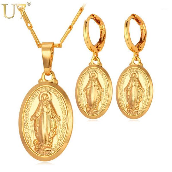 u7 brand mother virgin mary necklace & earrings set gold color catholic religious jewelry set christmas gift for women s6191, Silver
u7 brand mother virgin mary necklace & earrings set gold color catholic religious jewelry set christmas gift for women s6191, Silver