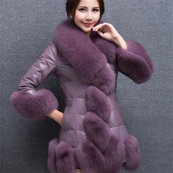 women's fur & faux women winter imitate collar coat korean plus size slim pu leather jacket female fashion mid-length overcoat 6xl a512, Black
women's fur & faux women winter imitate collar coat korean plus size slim pu leather jacket female fashion mid-length overcoat 6xl a512, Black