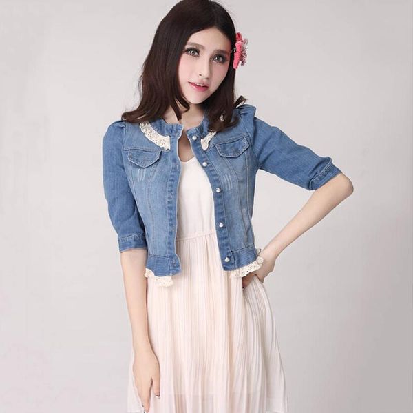 new korean women casual short denim jackets vintage lace edge slim jeans coats autumn female outwear jacket, Black;brown
new korean women casual short denim jackets vintage lace edge slim jeans coats autumn female outwear jacket, Black;brown