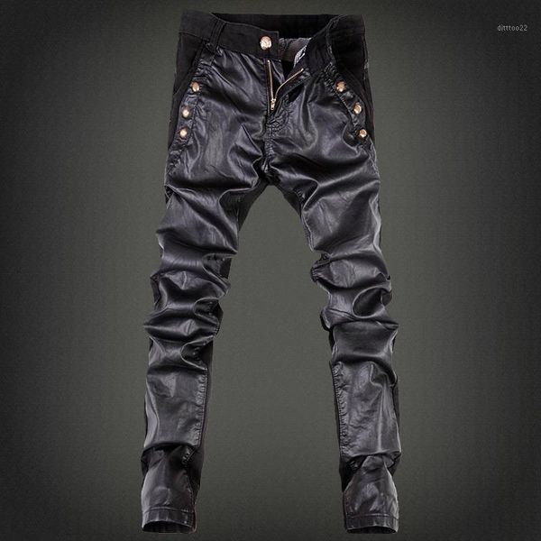 men's jeans yasuguoji 2021 punk style fashion button decorative pu leather patchwork streetwear skinny men black pencil pants men1, Blue
men's jeans yasuguoji 2021 punk style fashion button decorative pu leather patchwork streetwear skinny men black pencil pants men1, Blue