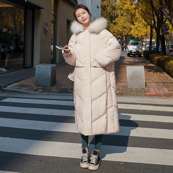 women's down & parkas winter jacket female korean loose 2021 95% white duck long hooded fur collar contrast below the knee thicken coat, Black
women's down & parkas winter jacket female korean loose 2021 95% white duck long hooded fur collar contrast below the knee thicken coat, Black