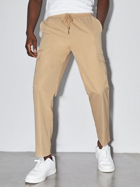 men solid drawstring waist cargo pants 97qb#, Black
men solid drawstring waist cargo pants 97qb#, Black