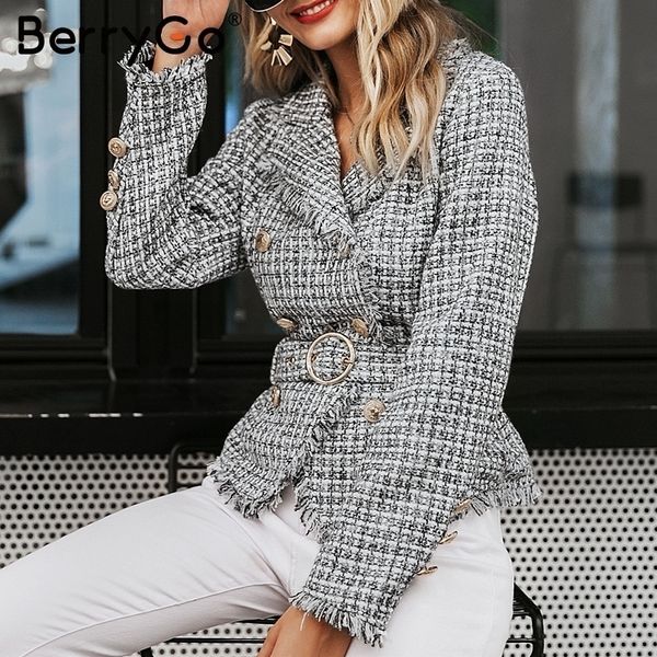 berrygo v-neck double plaid tassel tweed women blazer coat breasted button belt ladies coats long sleeve outwear coat jacket y200107, White;black
berrygo v-neck double plaid tassel tweed women blazer coat breasted button belt ladies coats long sleeve outwear coat jacket y200107, White;black