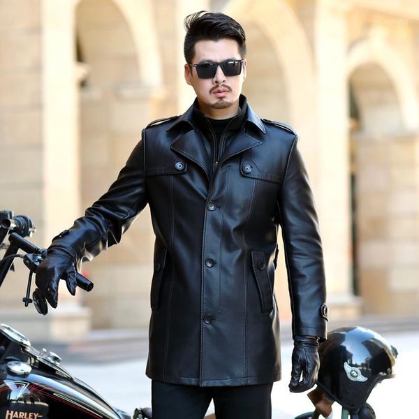 men's fur & faux thiced long trench coat, male parkas, winter big size1, Black