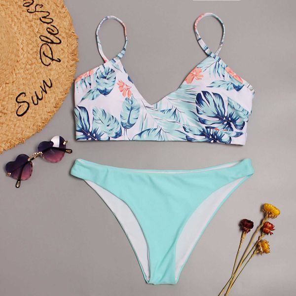 summer high waist bikinis women's push-up swimwear ladies printing beachwear bikini split swimsuit set #4s, White;black